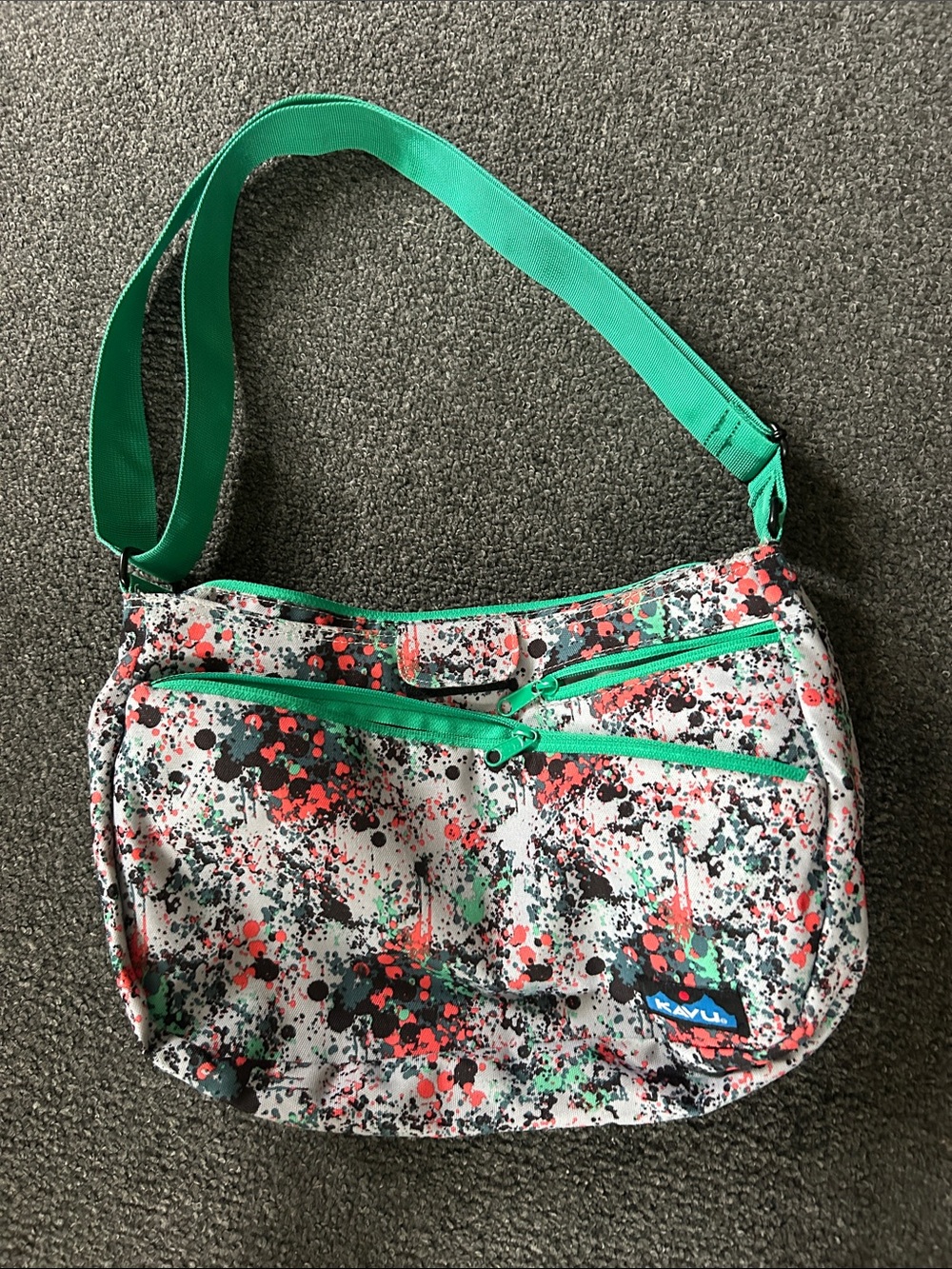 Kavu Paint-Splash Shoulder Bag with Green Strap